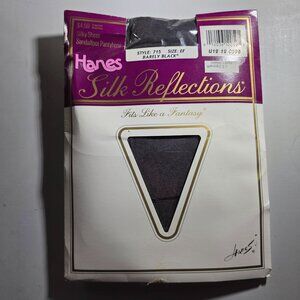 Hanes Silk Reflections Sandalfoot Barely Black Pantyhose Size EF Nylon Spandex